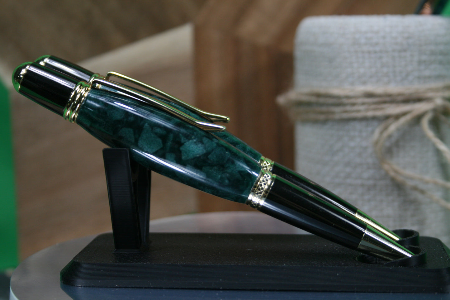 dark green ballpoint pen and pencil set