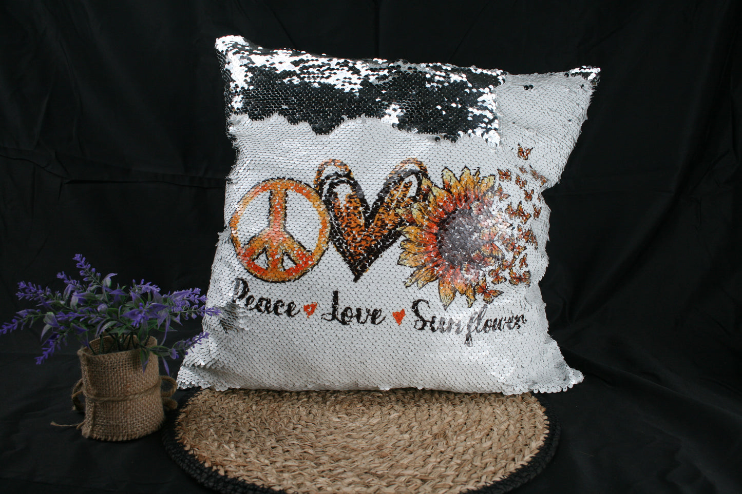 Sequined cushion cover