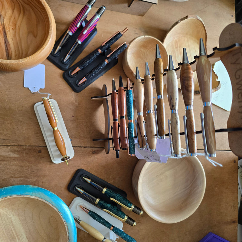 Collection of hand turned pens and bowls