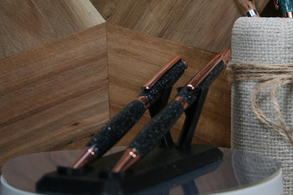 Midnight galaxy resin ballpoint and pencil set with copper