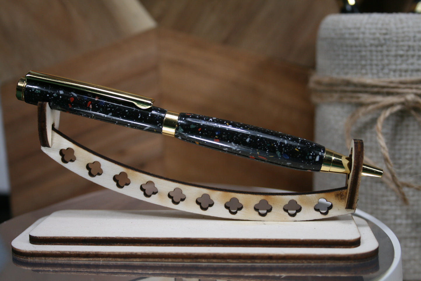 Slimline Black & Multicoloured Speckle Ballpoint Pen – Bold, Brilliant, and Uniquely Yours