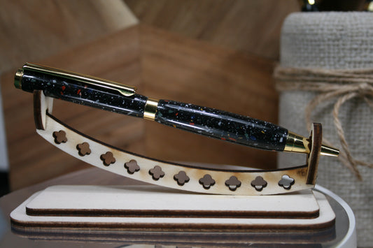 Slimline Black & Multicoloured Speckle Ballpoint Pen – Bold, Brilliant, and Uniquely Yours